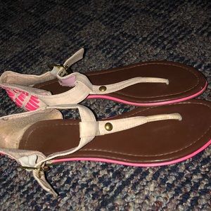 super cute hot pink and brown sandals